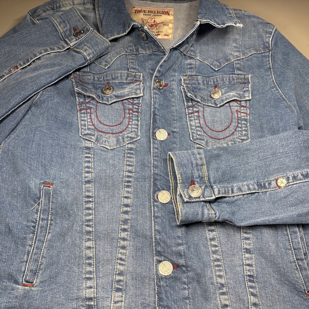 Men's Vintage True Religion Jimmy Trucker Blue Denim Jacket Size M